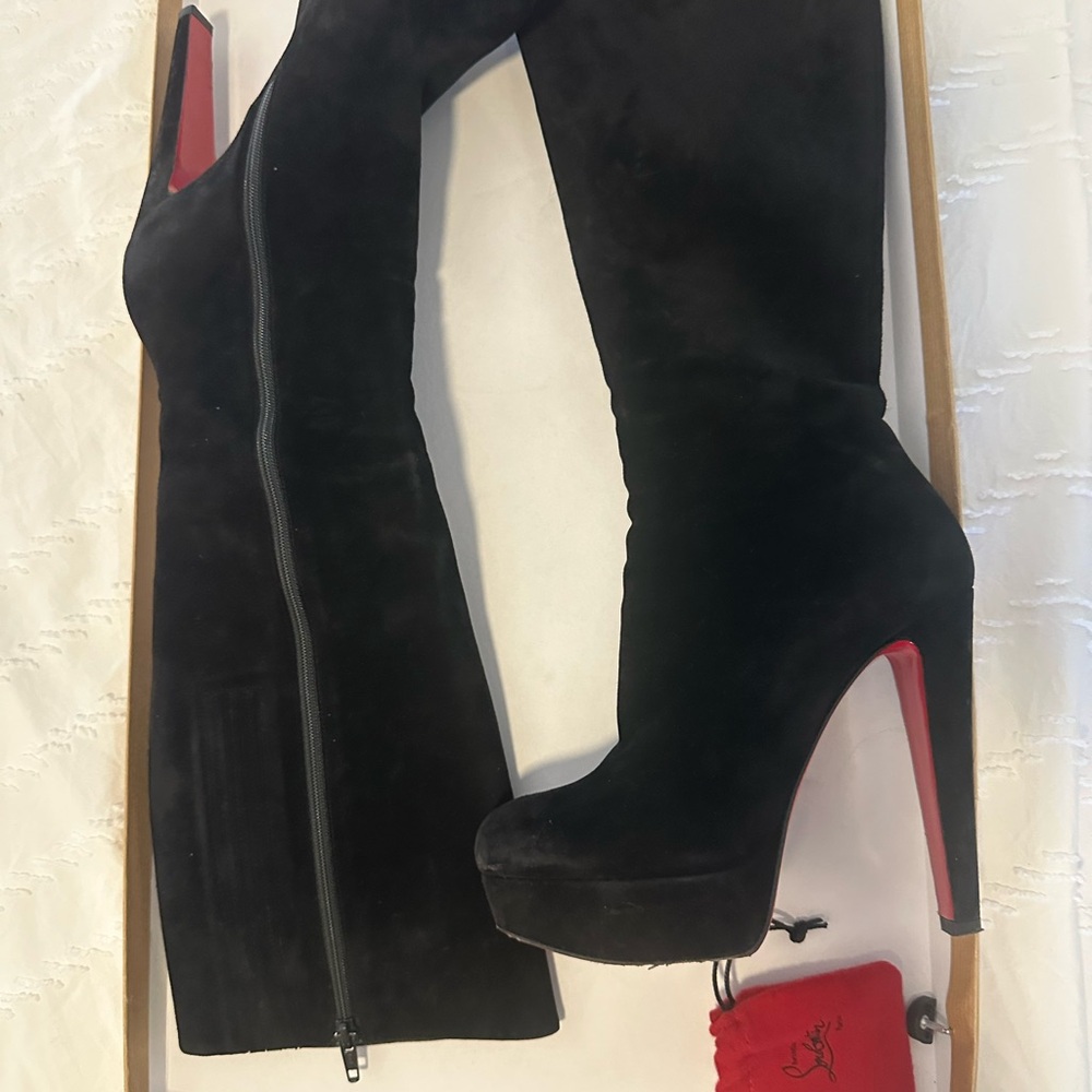 Christian Louboutin Black Suede Heeled Boots